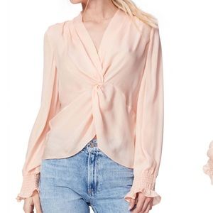 Paige Lorienne twist front silk top (size small, peach blush, NWOT)